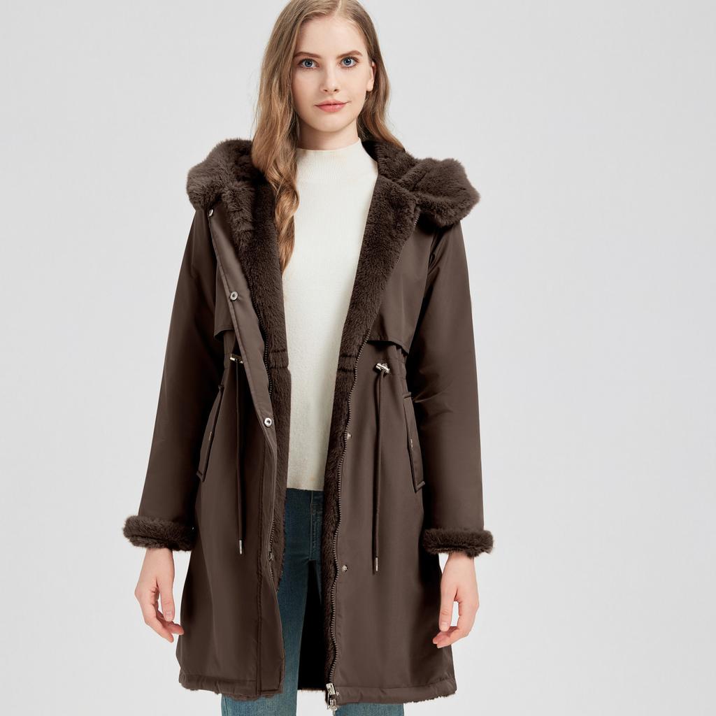 Two-sided Wearing Large Fur Collar Mid-length Fleece-lined Parkas Women's Cotton-padded Coat Thickened Jacket