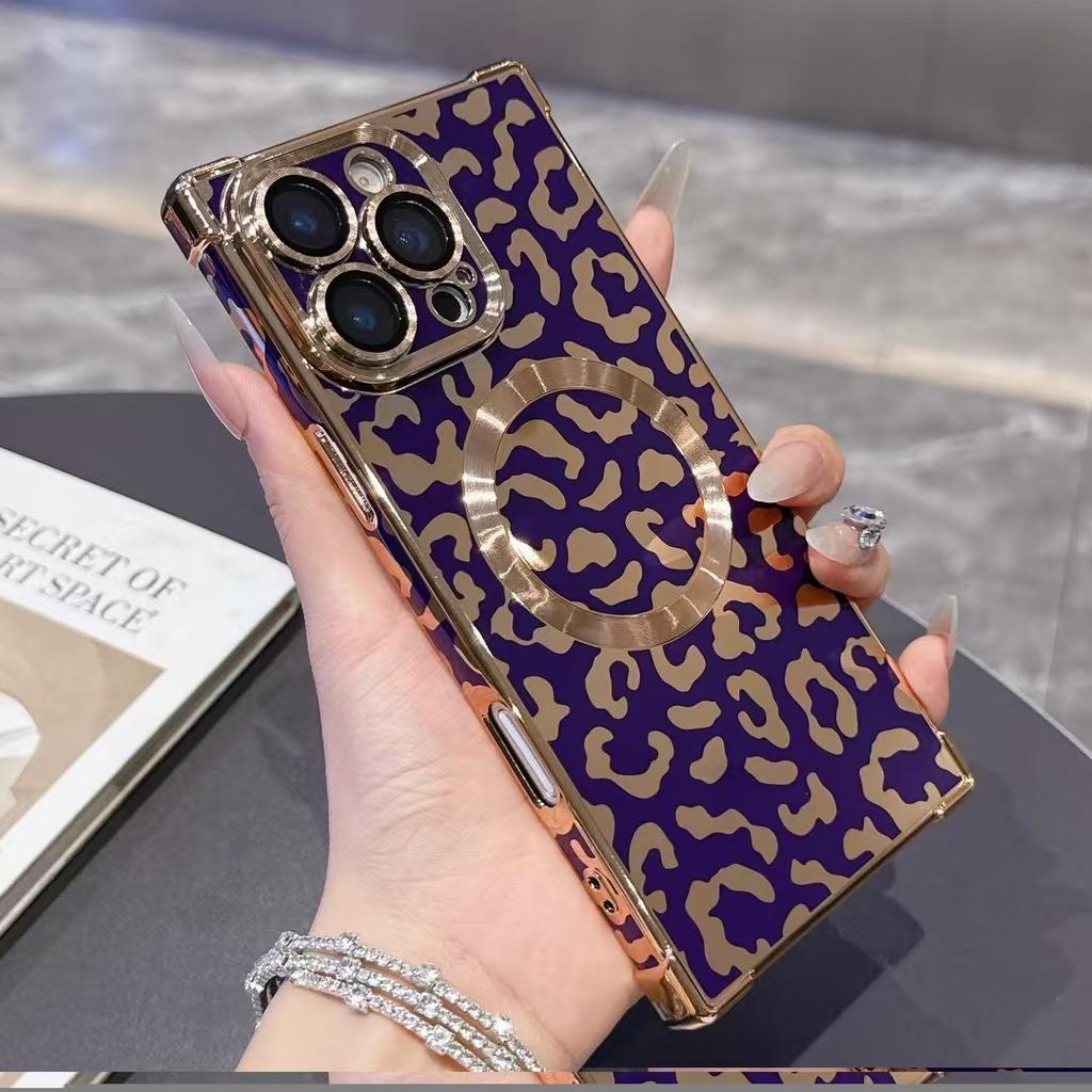Fashionable and Soft Plated Shockproof Tiger Leopard Pattern Magnetic Case  iphone16 16pro 15 14 13 16ProMax 15Plus Phone Case