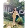 Elegant Yellow Strappy Dress & Cardigan Set - Women’s Slimming, Padded Waist-Cinched French Style