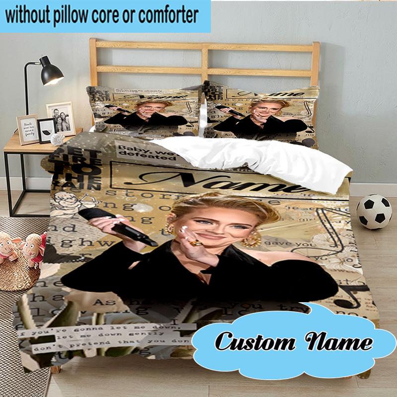 3PCS Custom Name Love Music Adele Bedding Set, Including 1pc Duvet Cover And 2pcs Pillowcases, Suitable for dorms and bedrooms Gift