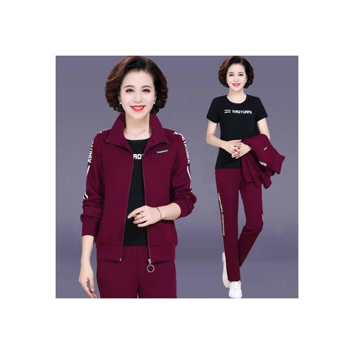 Spring & Autumn 2024 Women's Three-Piece Sports Suit for Middle-Aged and Elderly