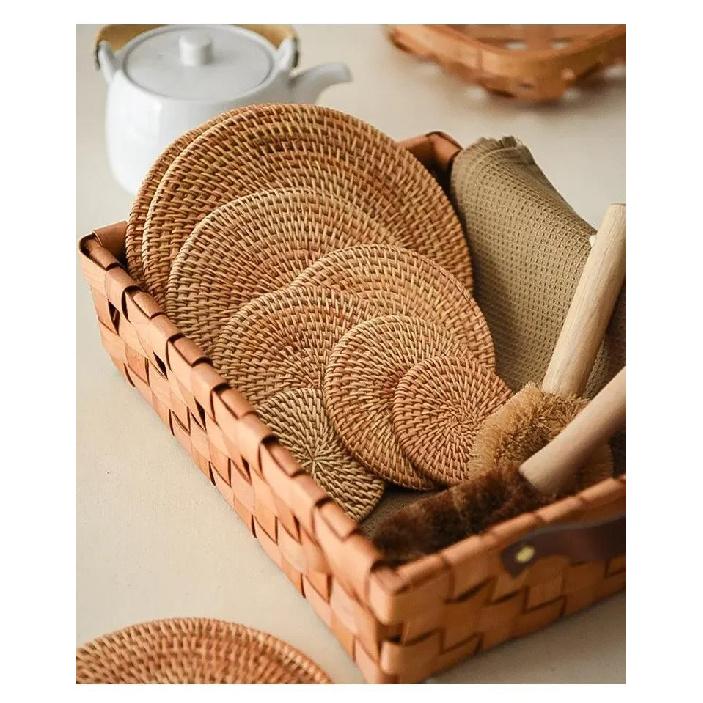 8-10cm Rattan Cup Mat 6Pcs Drink Coasters Set for Kungfu Tea Accessories Round Tableware Placemat Dish Mat Rattan Weave Cup Mat Cup Holders 5