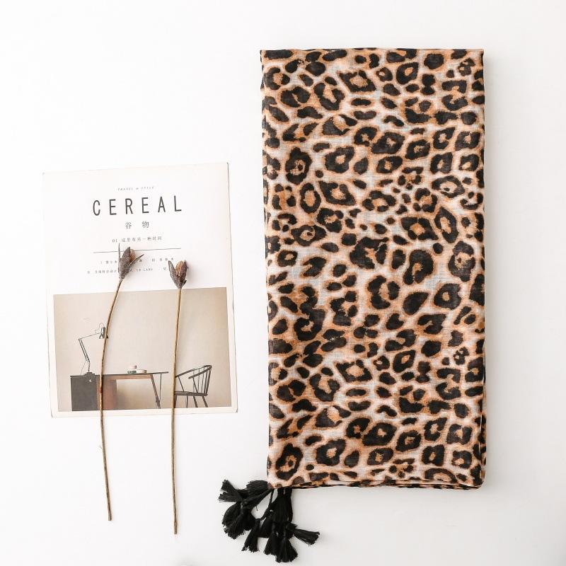 Luxury Women Viscose Scarf Floral Designer Shawl Leopard Print Cotton Linen Feeling Tassel Muslim Hijab Wrap Turban