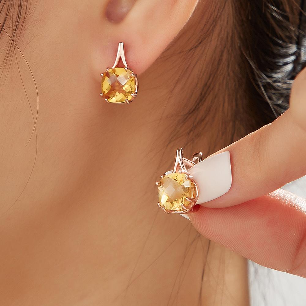 Bolaijewelry Ohrring mit Verschluss aus 925er Sterlingsilber mit natürlichen Citrin-Edelsteinen, edler Schmuck. Geeignet für den täglichen Gebrauch, edler Schmuck.