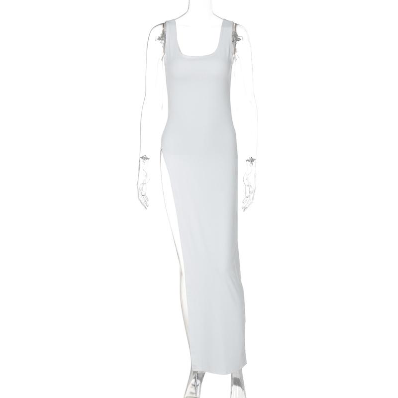 2025 Sexy Sleeveless Side High Split Dress Solid Backless Women Midi Dresses Summer Party Club Streetwear Clothes Y2K