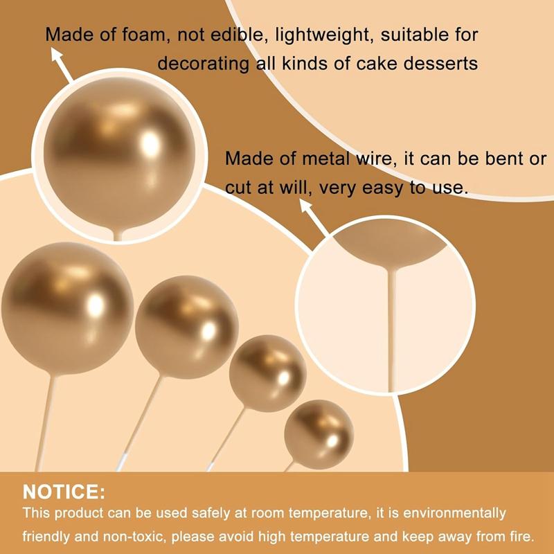 20Pcs Cake Decoration Gold Silver Ball Happy Birthday Cake Topper Ornament Cupcake Flag Wedding Ball Decor Baby Birthday Decor