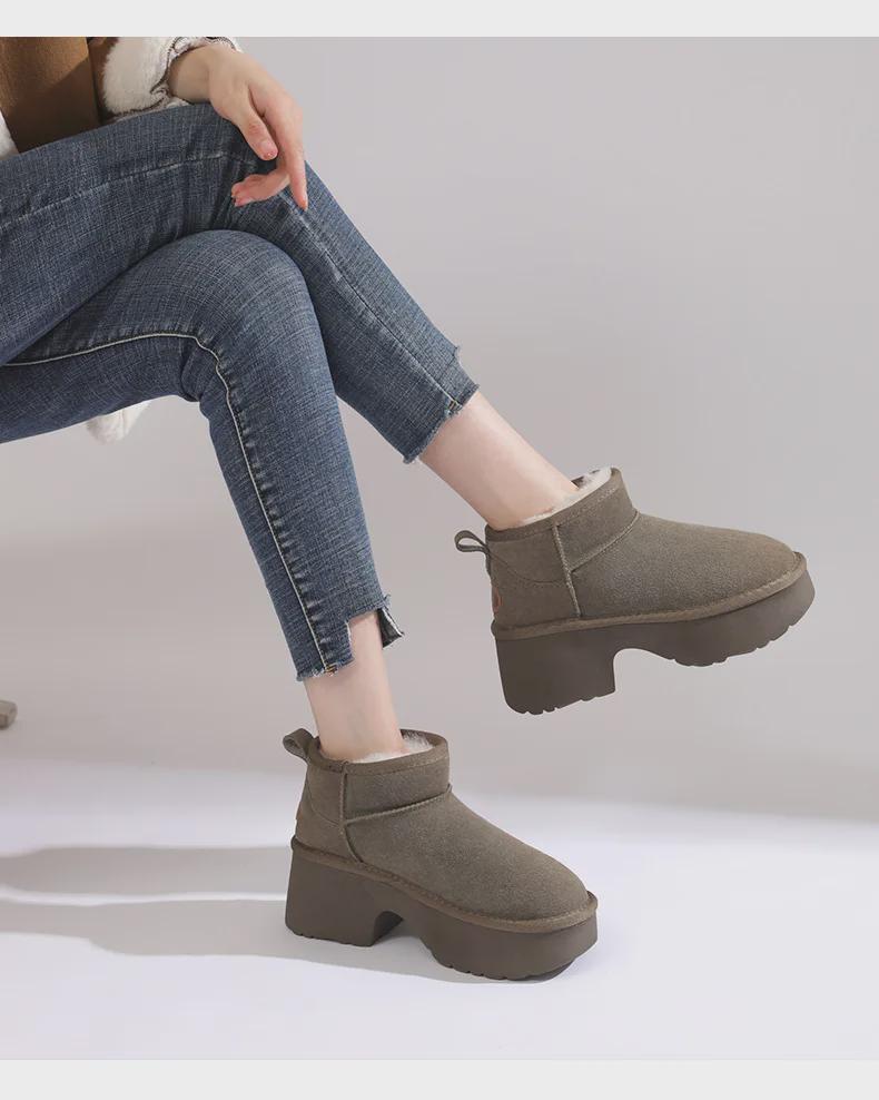 2024 Jesień/Zima Damskie Śniegowce na Wysokim Obcasie - Skóra Naturalna, Grube, Ciepłe, Design Podkowy