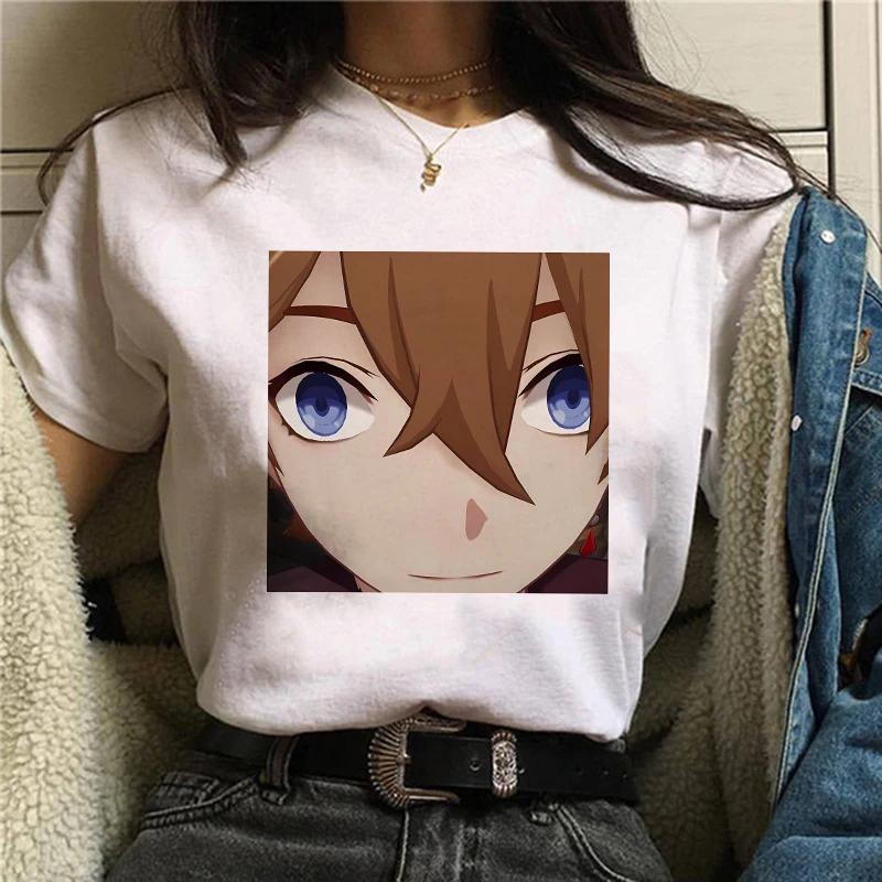 Y2k Female Genshin Impact T Shirt Kawaii Hu Tao Graphic Tees Xiao Kaedehara Kazuha Tshirt 90S Tops Harajuku Tshirt Women
