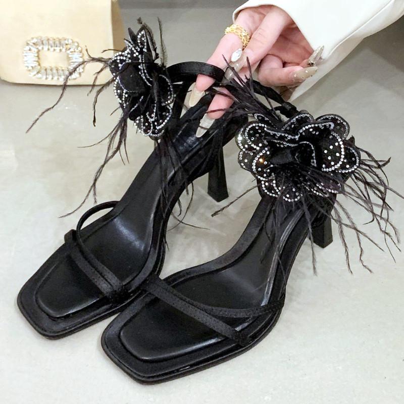 Luxury Rhinestone Flower Women Sandals Summer Sexy Open Toe Ankle Strap Slide Sandals Elegant Party Design High Quality Shoes
