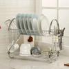 Artehome Two-Tier Dish Drainer Silver Shelf, Bowls Dishes Cup Holder with Drip Tray