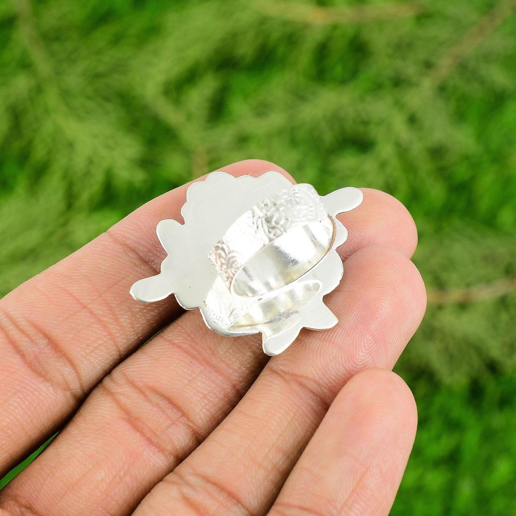 925 Silver Brazilian Chrysoprase Gemstone Flower Sister Solitaire Wedding Ring