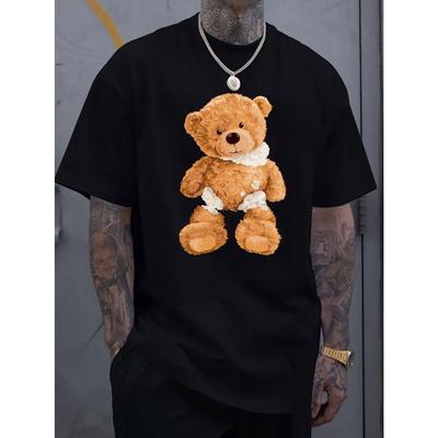 Cartoon Bär Grafikdruck Herren Luxus Baumwolle Kurzarm T-Shirt Sommer Unisex Herren und Damen Lässig Locker Trendig