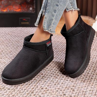 Damen Einfarbig Dick Plüsch Schneestiefel Bequeme Warme Flache Stiefeletten Frau Winter Lässig Baumwollschuhe Größe 36-44