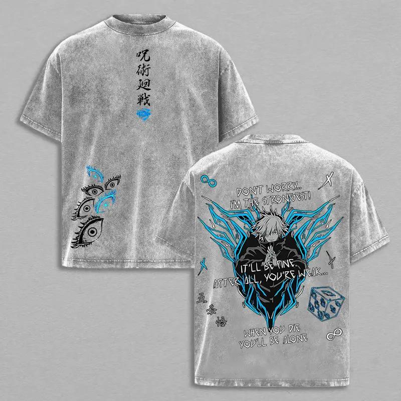 

Gojo Satoru Jujutsu Kaisen Anime T-shirt Men Women Clothing Manga Vintage Washed Oversized T shirt Cotton Short Sleeve Tees Tops XXL сірий колір