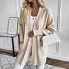 Damen Oversized V-Ausschnitt Langarm Strick-Cardigan Einfarbig Locker Geschnitten Offen Vorne Mantel