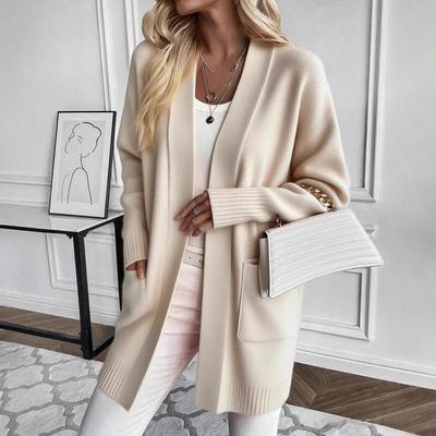 Women's Oversized V-Neck Long Sleeve Knit Cardigan Solid Color Loose Fit Open Front Coat