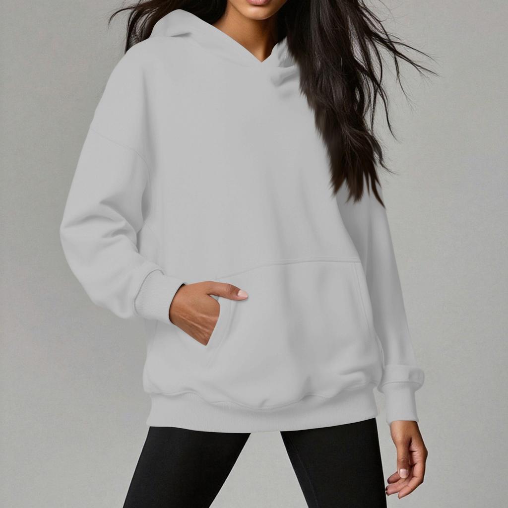 Women's Hoodie Solid Color Long Sleeve Insert Pocket Loose Pullover Sweatshirt