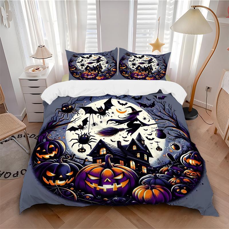 3pcs Halloween Bilder Ideen Printed Duvet Cover Set (1 * Cover+2 * Pillowcase, Without Core), Suitable for Home Bedroom, Guest Room, Dormitory De