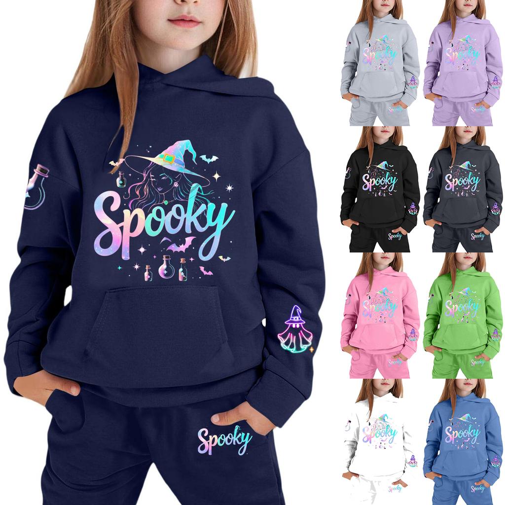 Kids Halloween Print Hoodie and Pants Set for Boys and Girls