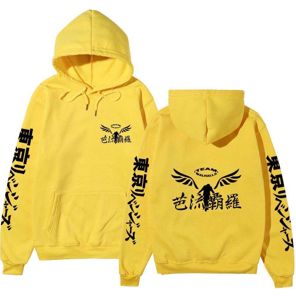 Tokyo Revengers Team Walhalla Double-sided Hoodie, Wing Logo Long Sleeve Pullover Sweatshirt Unisex Anime Hoodie with Japanese Sleeve Print