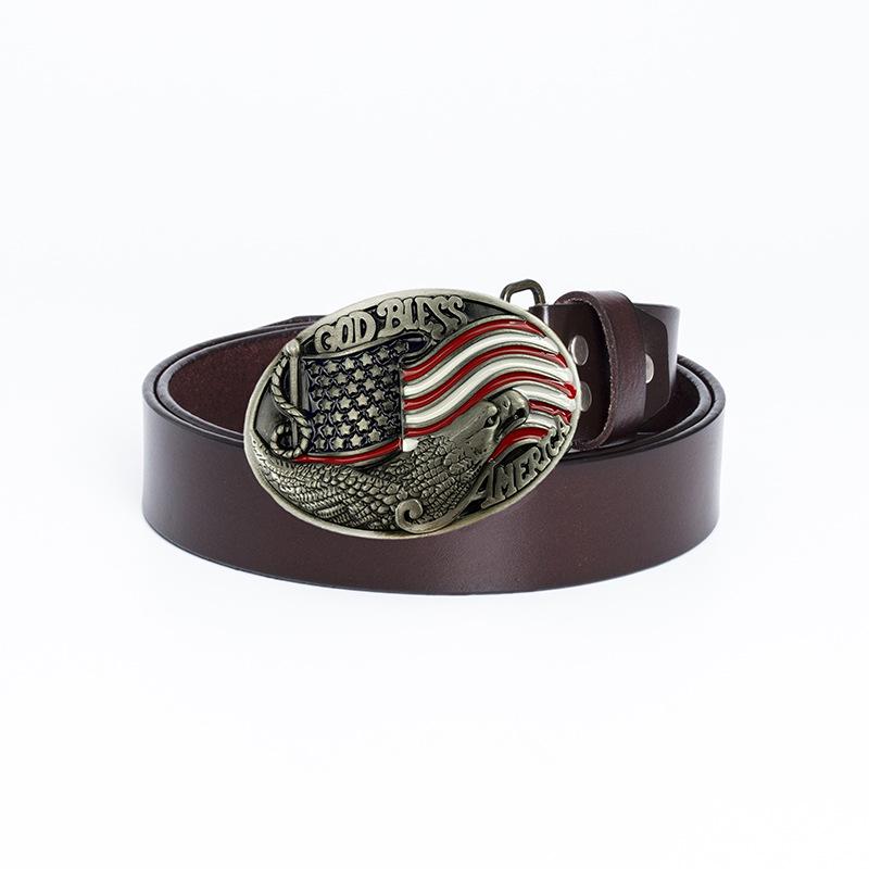 Fibbia Aquila in Bronzo Cintura in Pelle con Bandiera Americana - Accessorio di Moda da Uomo