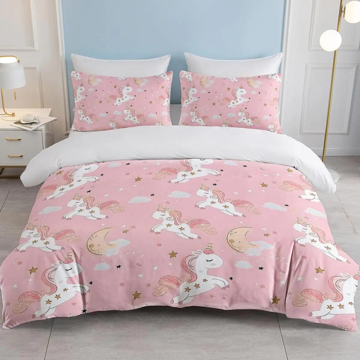 

Unicorn Warm Comforter Cover Quen Sized Dimensions Lovely Rainbow Print Beding Set Children Kids Young Girls Girly Animal Themed Soft Duvet Cover 135*200cm Eu-Single