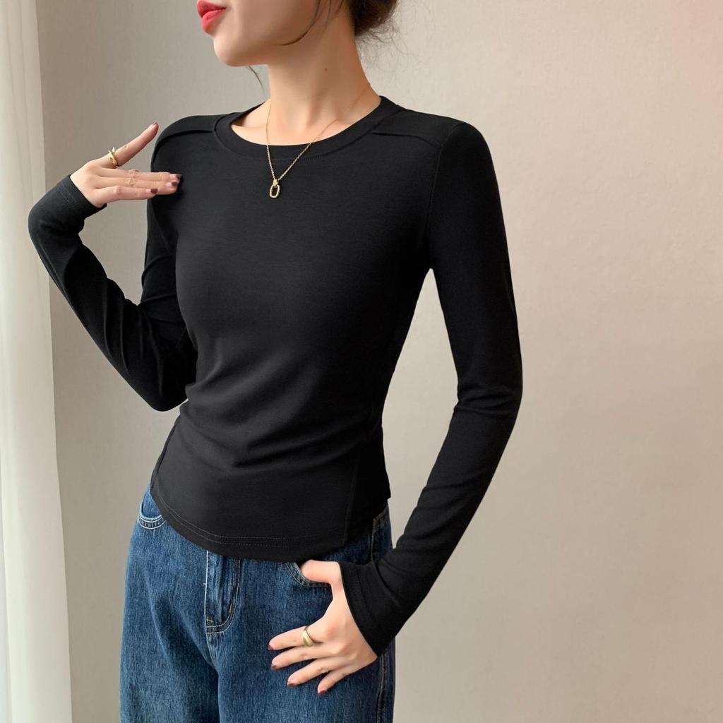 Women's Long-Sleeve Round Neck Slim-Fit T-Shirts for Autumn/Winter - Stylish and Versatile