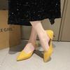 French temperament evening pointed head back low heel single shoes women's new skirt fairy yellow bag head sandals women's summer