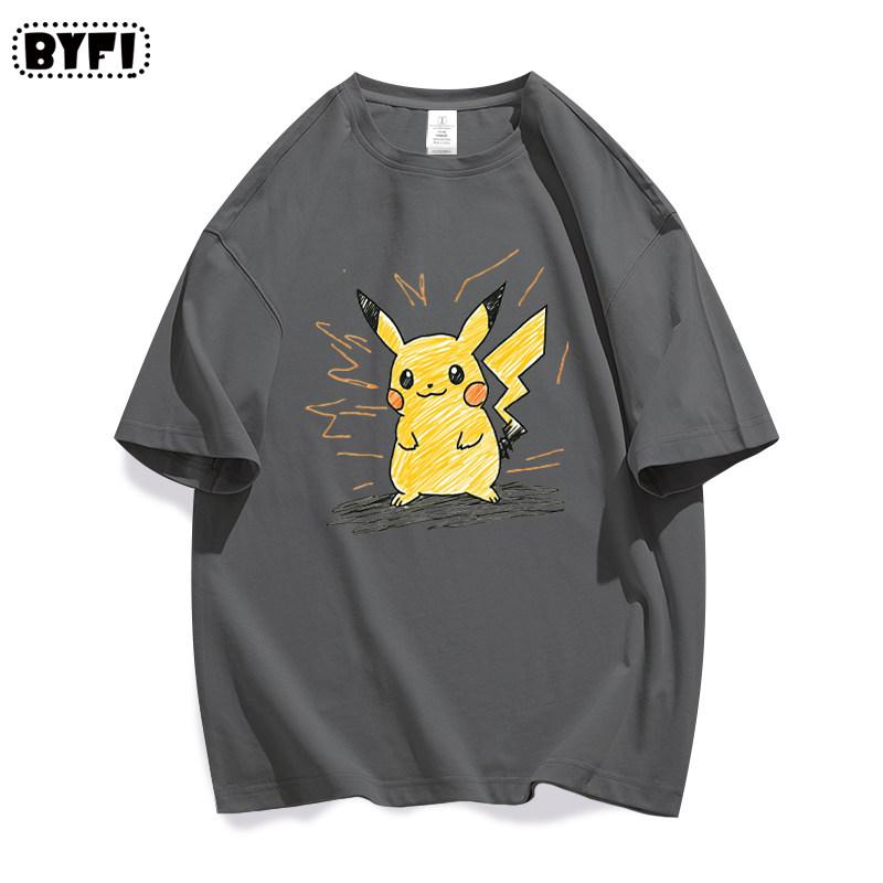 Pok É Mon Pikachu Creative Graffiti Collaboration Short Sleeve Tshirt for Parent Child Summer Pure Cotton Half Sleeve