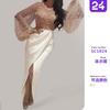 Autumn New Women's Fashion Elegant Long Dress Mesh Slim Ball Cocktail Dress