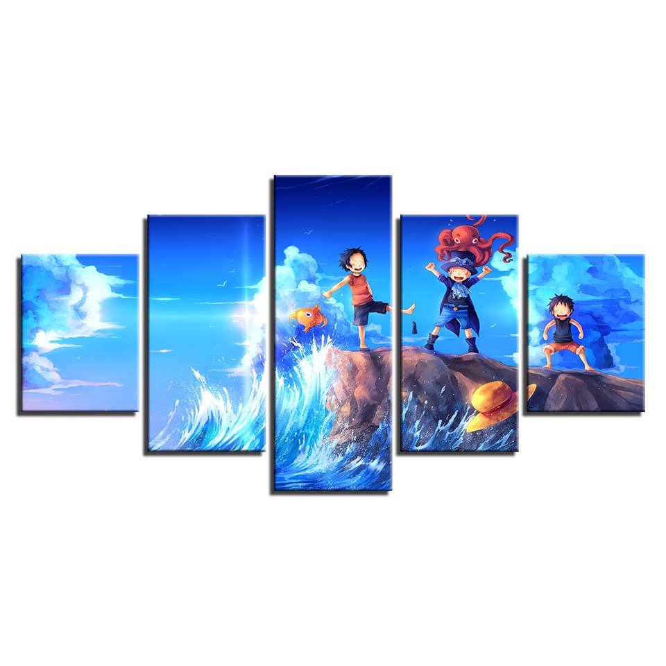 Αφίσα τοίχου με κορνίζες εκτυπώσεις HD Πίνακας ζωγραφικής 5 τεμαχίων Anime One Piece Εικόνες Μοντέρνος αρθρωτός καμβάς διακόσμηση σαλονιού