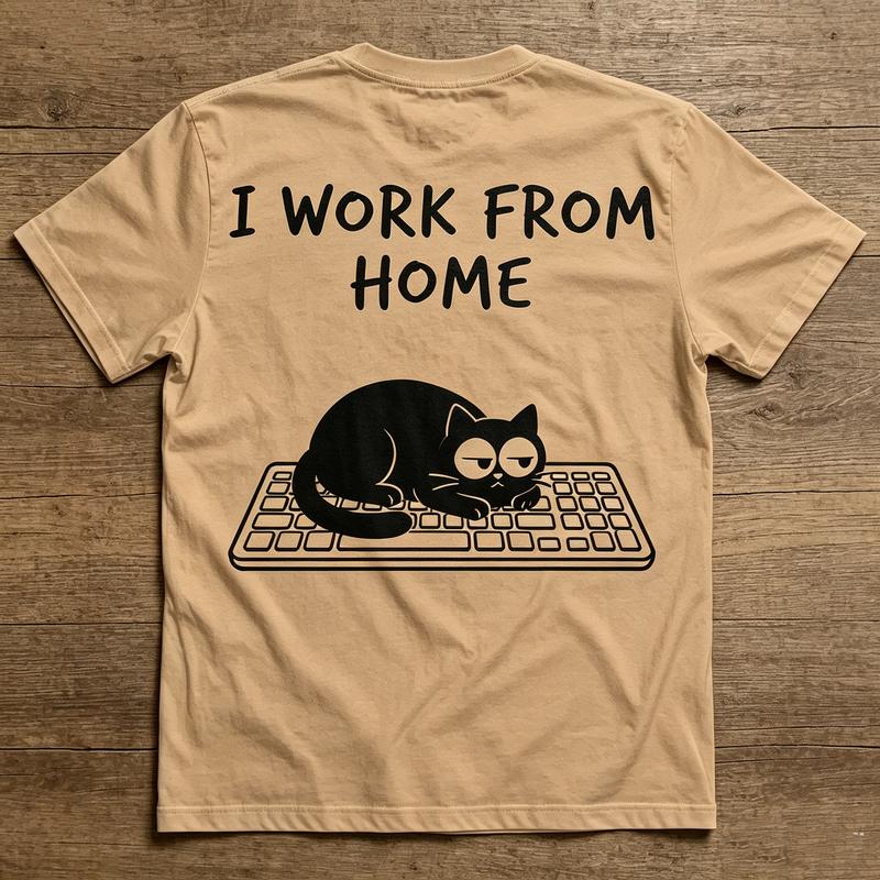 2026 New Unisex Funny Work From Home Cat Lazy Black Cat Keyboard Graphic Short Sleeve TShirt Cotton Casual Top Remote Workers