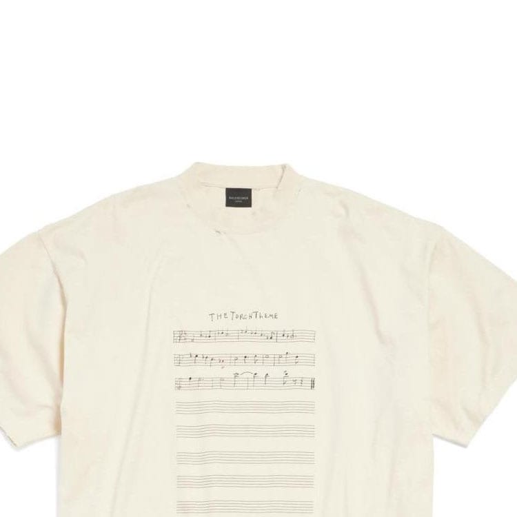 Balenciaga SS24 Tişört Bol Kesim Erkek Bej 694576TMVO59069