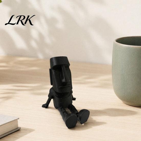 Stone Gray Figurine 3D Printed Moai Statue Action Figure, Movable Joints Articulated Easter Island Industrial Style Decor Rock Sculpture, Mini