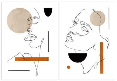 Conjunto de dois pôsteres retrato uma linha