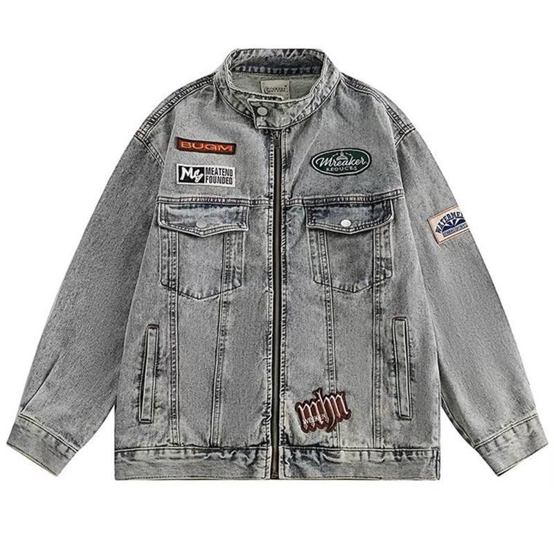 Unisex Retro Denim Motorcycle Jacket: Autumn/Winter Casual Trend, Loose Fit with Lapel