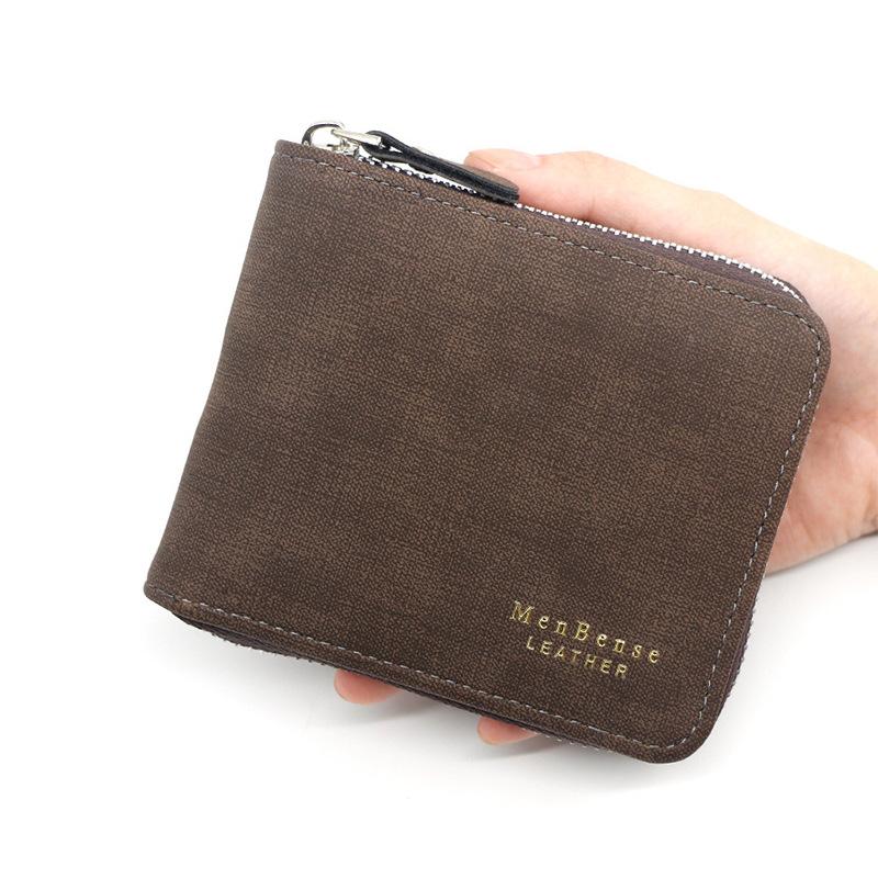 Schoolbag New Men's Wallet Fashion Large Capacity Pu Matte Men's Zipper Wallet Short Wallet Wallet Wallet Directly from the Manufacturer