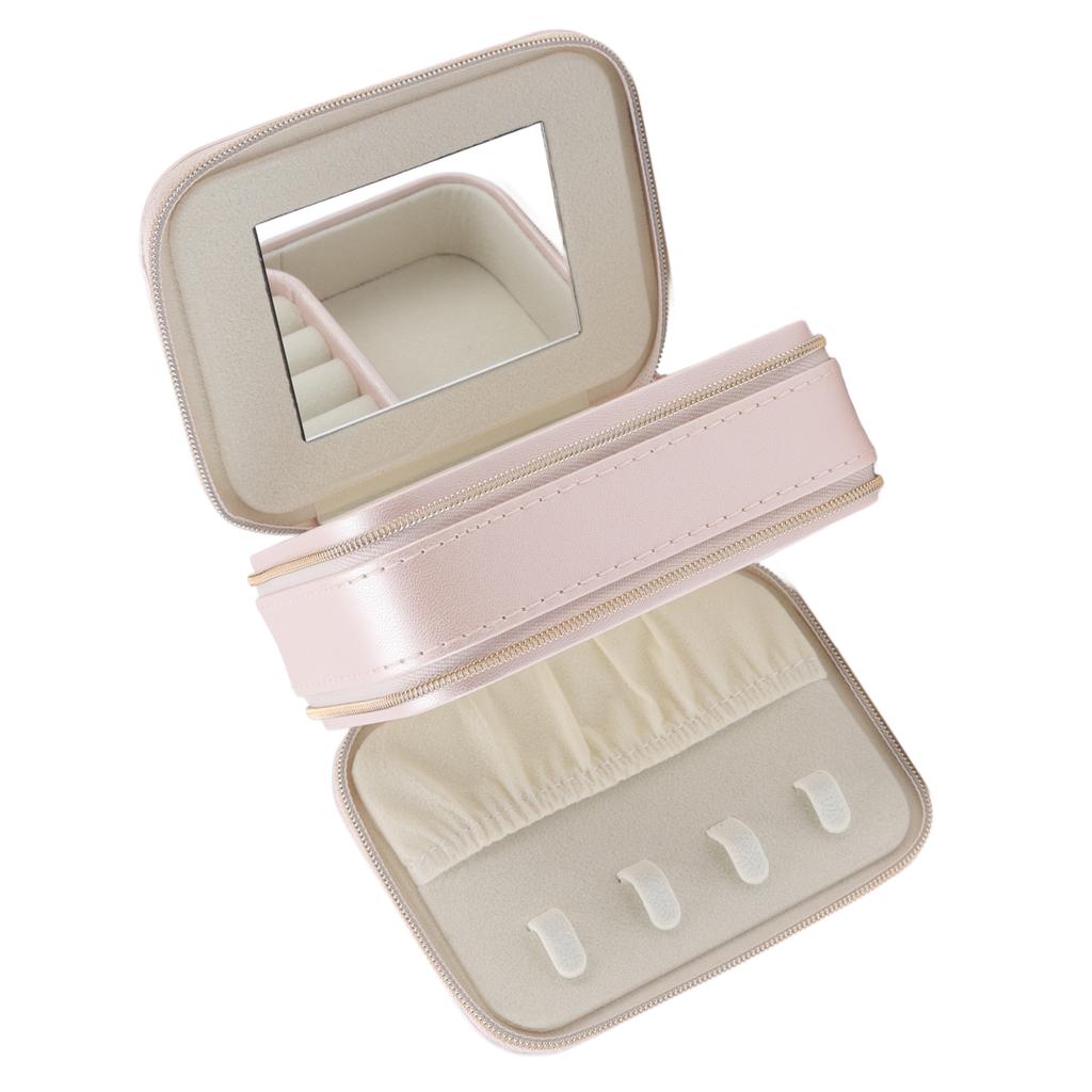 Jewelry Case Double Layer Portable Pink Necklace Hook Design Convenient Handle Travel Jewelry Box
