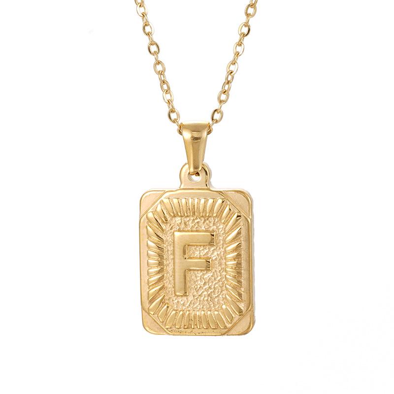 Men's 18K Gold Stainless Steel Square Pendant Necklace with Titanium Steel Uppercase English Letters