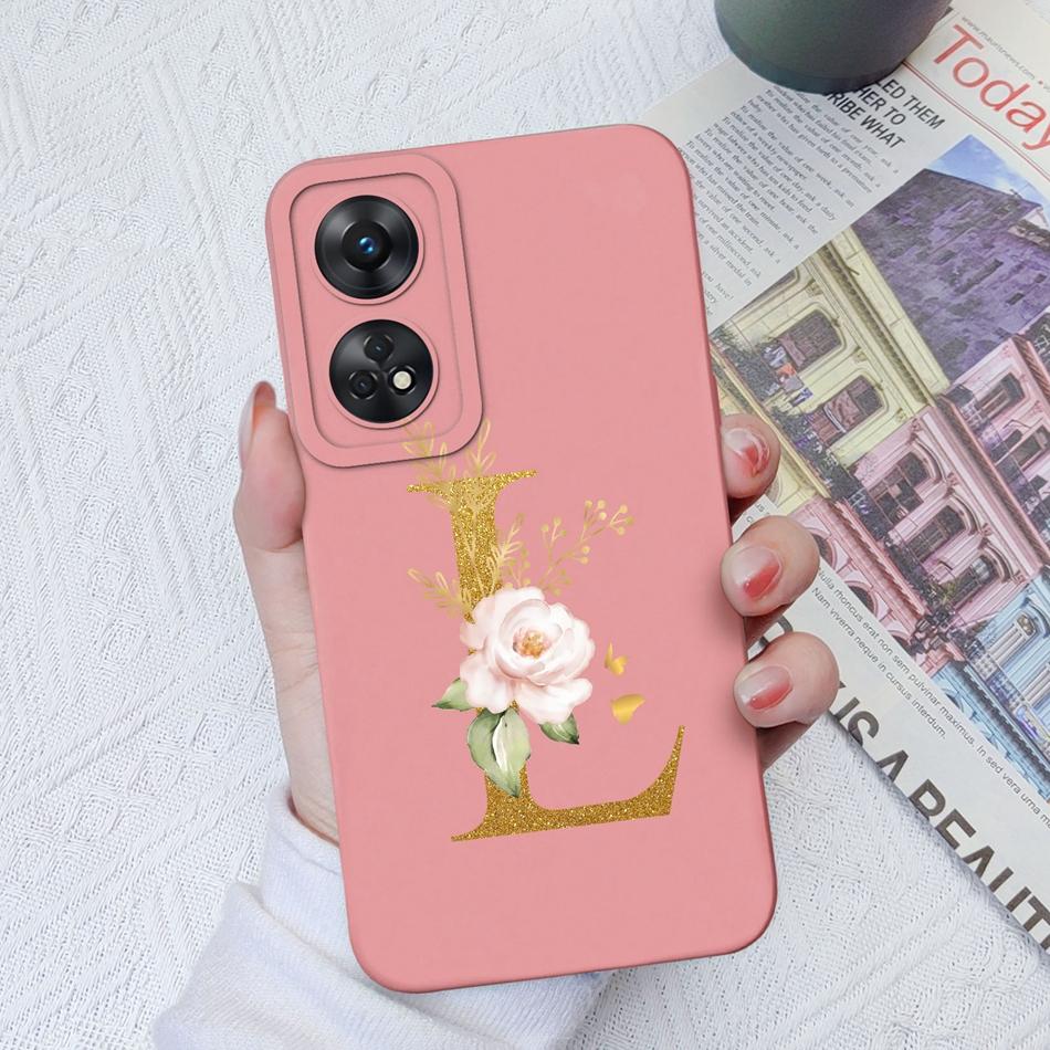For Oppo Reno 8T 8Z Phone Case Personalized 26 Letter Liquid Silicone Anti Slip Black Cover For OPPO Reno8T 8 Z Lite Coque Funda