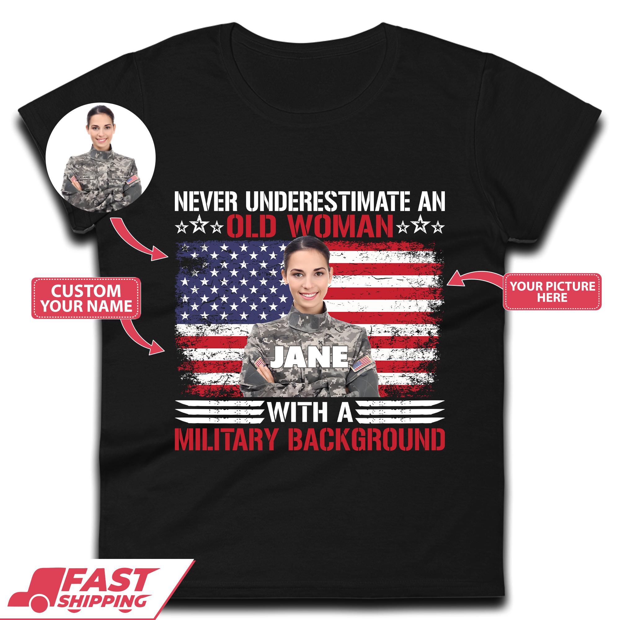 Personalised Never Underestimate An Old Woman T-Shirt Mens Tops Tees Unisex S