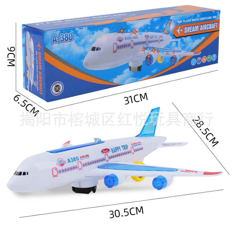New A380 children's electric luminous music plane hot airbus universal plane toy wholesale Universal aircraft bring your own battery