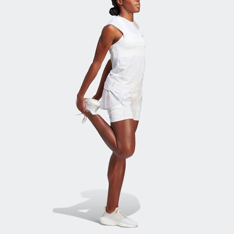 Adidas Logo Print Layered Fitness Shorts Women Bottoms White HS8614