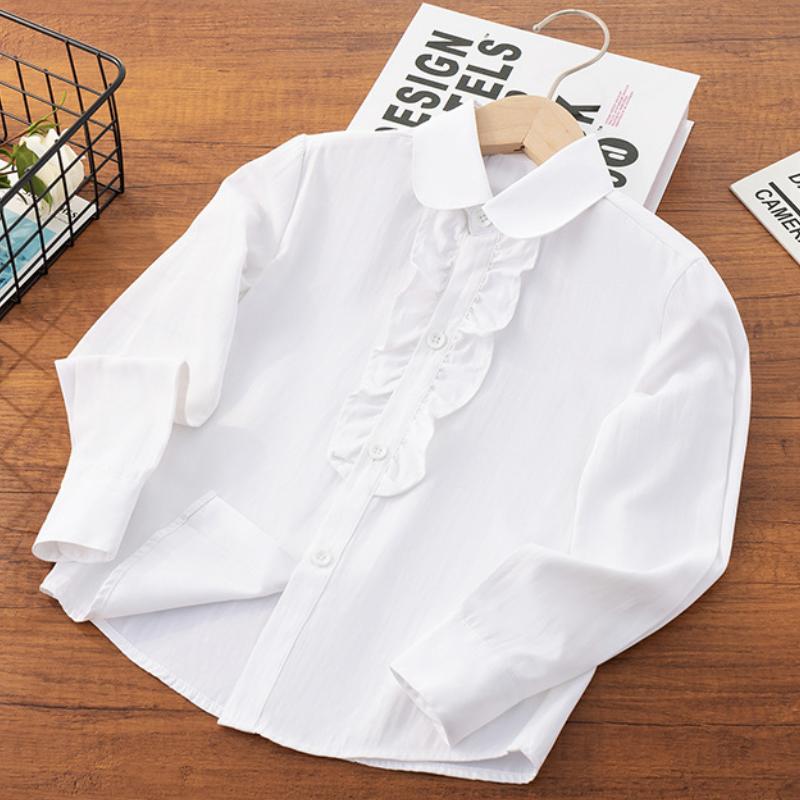Boy White Shirt Children Blue Students School Uniform Performance Clothes Long Sleeve Girls White Tshirt