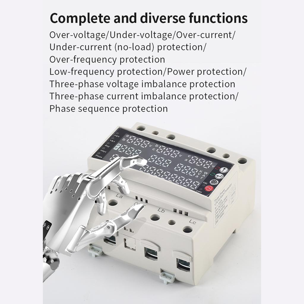 100A 3 Phase V A Hz Kws Protector Pa66 Multi Function Self Reset Voltage Adjustable Protector 3 Phase Multi Function Protector
