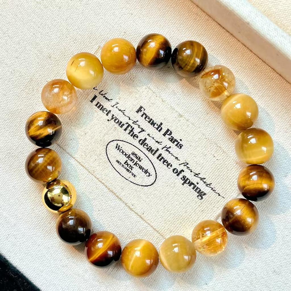 High Quality Autumn And Winter Retro Maillard Style Natural Gold Tiger'S Eye Stone Bracelet Bracelet.