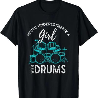Batterie Percussions Batteur Femmes Filles Enfants Cadeau T-shirt Batterie