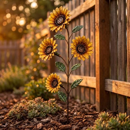 Outdoor Backyard Decorations Vintage Sunflower Hummingbird Feeder, Metal Garden Stake Water Station, Decorative Sturdy Soil Mount Bird Feeder