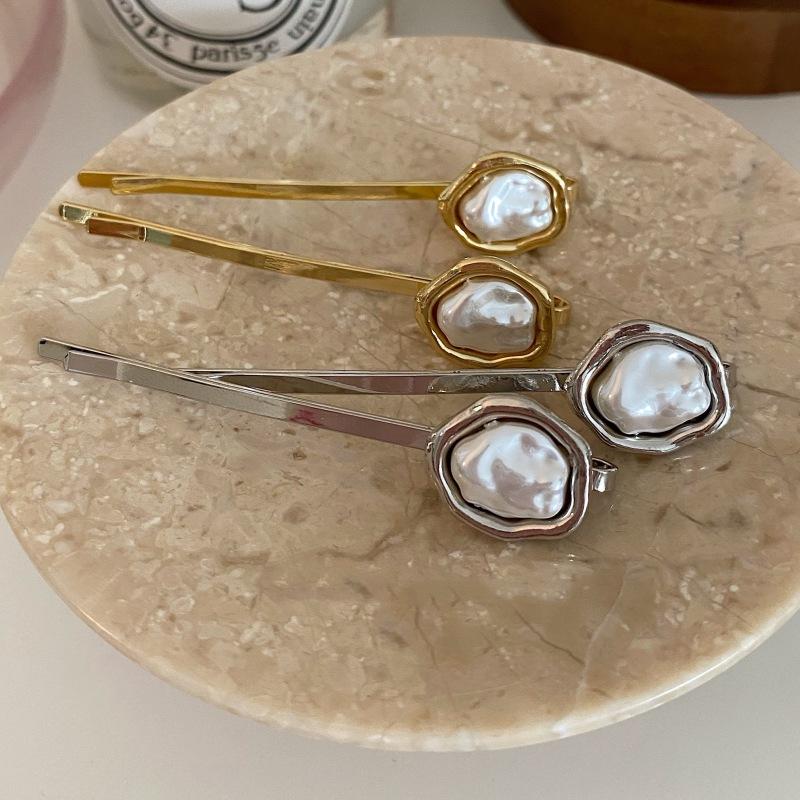 1PC Korean Style Simple New Irregular Shaped Pearl Barrettes Alloy Forehead Bang Clip Exquisite Side Clip Hairpin for Women