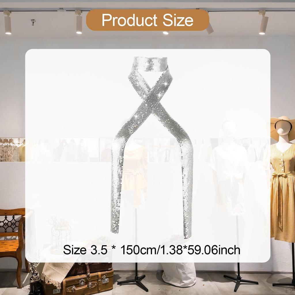 Metal Sequins Neck Tie Scarf Evening Swimwear Lightweight